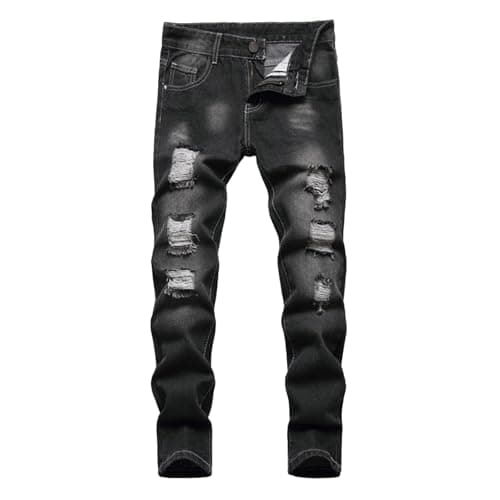 Image of Boys Jeans Slim Fit Ripped Skinny Jeans Kids Distressed Denim Pants Street Fashion Casual Long Pants Teenagers Stretch Stylish Vintage Y2k Durable Denim Trousers with Pockets Age 3-16 Years