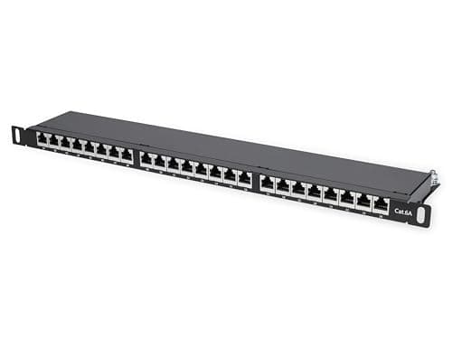 Image of Intellinet Patch Panel, Cat6a, FTP, 24-Port, 19", 0.5U, Shielded, 90° Top-Entry Punch Down Blocks, Black
