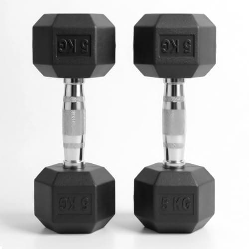 Image of Hex Dumbbells Pair (2.5kg–30kg) | Rubber-Encased Cast Iron Hand Weights Anti-Roll Hex Design Strength Training & Home Gym Fitness Equipment for Men & Women (Black, 5KG Pair)