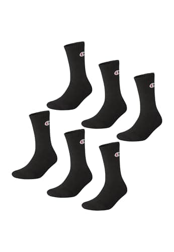 Image of Champion Unisex Basics 6pk Crew Ankle Socks, Black, 6-8 UK