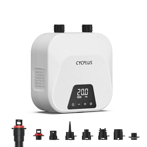 Image of CYCPLUS 20PSI High Pressure Smart SUP Air Pump, Rechargeable Battery-powered, Intelligent Dual Stage Inflation & Deflation, Auto-Off Air Pump for Stand Up Paddle Boards, Kite, Tent, Mattress (White)