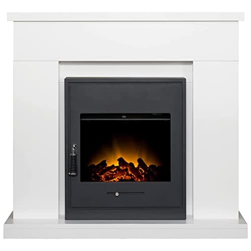Image of Adam Lomond Fireplace in Pure White with Oslo Electric Inset Stove in Black, 39 Inch