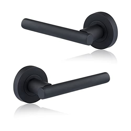 Image of XFORT Matt Black Liberty Lever On Rose Door Handles, T-bar Lever Latch Rose Door Handle, Door Handle Set for Internal Wooden Doors (1 Pair)