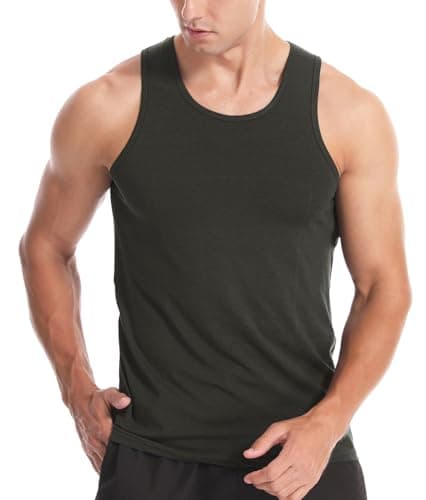 Image of Men's Tank Tops Cotton Vest Gym Workout Bodybuilding Fitness Tee Sleeveless Muscle Shirts Dull Green 2XL