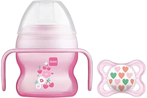 Image of MAM Starter Cup and MAM Handles with 0+ Months Start Soother, Baby Cup for 4+ months, Baby Feeding, 1x 150 ml, Pink (Designs May Vary)
