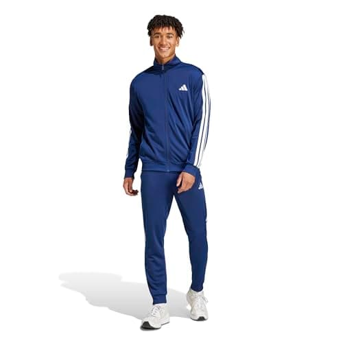 Image of adidas Men's SPORTSWEAR BASIC 3 STRIPES TRICOT TRACKSUIT, Dark Blue, M