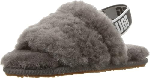 Image of UGG Girl's Fluff Yeah Slide Slipper, Charcoal, 5 UK Child