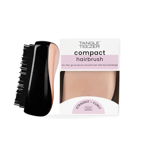 Image of Tangle Teezer Compact Styler Detangler Hairbrush - For Wet & Dry Hair - Detangling Brush for All Hair Types - Perfect Brush For Travel with Protective Cover - Black & Rose Gold