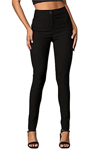 Image of femiss Girls School Trousers Black – Skinny Fit Stretchable Pants for Women, Formal Office Work Wear, Comfortable Elastic Fabric, Available Sizes 4–18, (Black,12-Long)