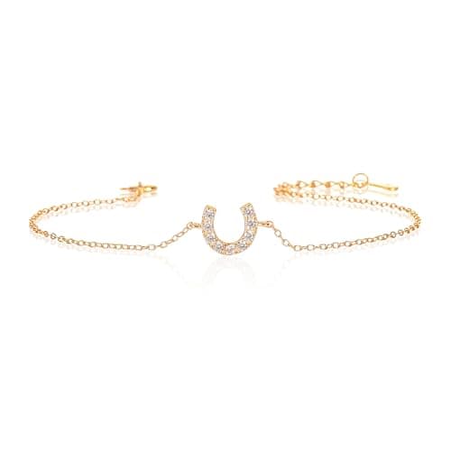 Image of Diamond Treats Dainty Gold Plated Lucky Horseshoe Bracelet in 925 Sterling Silver for Women and Teen Girls, Gold Bracelet for Women with Cubic Zirconia Stones, Gold Jewellery Gifts for Women