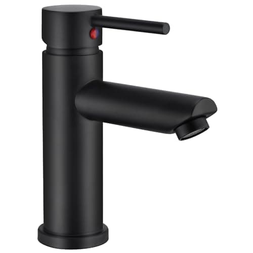 Image of Peppermint Basin Taps Matte Black Bathroom Taps Mono Single Lever Basin Mixer Tap Bathroom Sink Tap with Hot and Cold Hoses