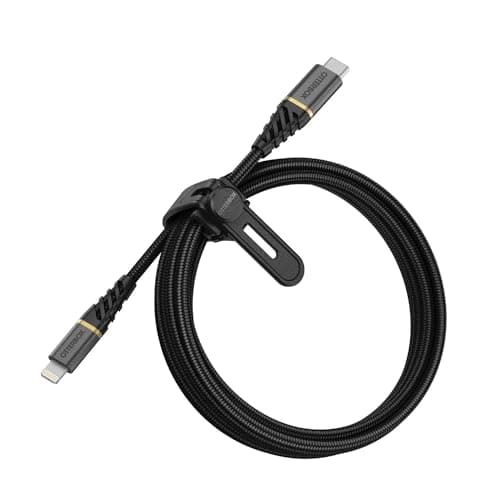 Image of OtterBox Premium Reinforced Braided USB-C to Lightning Cable, MFi Certified, Fast Charging Cable for iPhone and iPad, Ultra-Rugged, Bend and Flex Tested, 2M, Black
