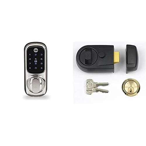 Image of Yale Smart Living YD-01-CON-NOMOD-CH Keyless Connected Ready Smart Door Lock, Chrome & P-Y3-BL-PB-60 Contemporary Nightlatch, Standard Security, Black Finish/Brass Cylinder, 60 mm Backset