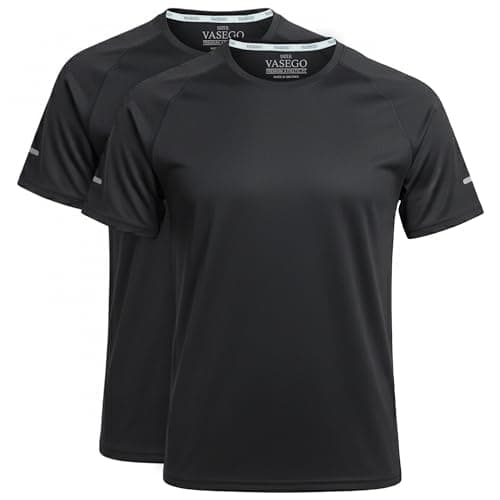 Image of Vasego - 2 Pack Men’s Slim Fit Athletic Running T-Shirt – 100% Polyester Moisture-Wicking Tee with Reflective Safety Strips for Night Running – Pullover Crew Neck Performance Top - (Black,3XL)
