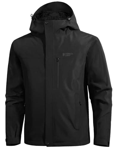 Image of Pioneer Camp Rain Jacket Men Waterproof Breathable Outdoor Jackets Men Raincoats with Taped Seams Hooded, Windbreaker Jacket 4 Zipper Pockets Black M