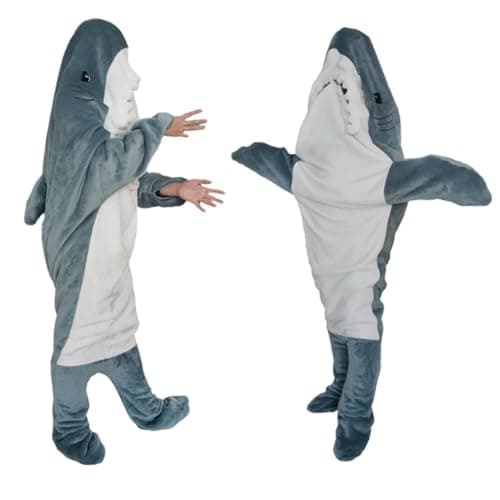 Image of IDAHSOR Shark Sleeping Bag Super Soft Cozy Flannel Hoodie Shark Tail Wearable Shark Blanket for Boys Girls Cosplay Shark Costume Shark Gifts for Shark Lovers,Blue,L