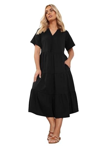 Image of Yours Curve Black Tiered Cotton Midaxi Dress - Women's - Plus Size Curve