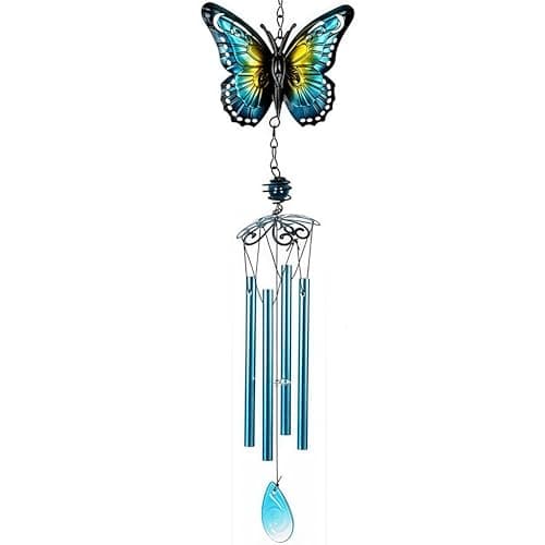 Image of Wind Chimes, Wind Chimes for Garden,Butterfly Wind Chime for Patio Hanging Decoration,Butterflies Wind Chime Outdoor Porch Balcony Creative Hanging Decoration (75x11x6cm) (Bule Butterfly Bell Pipe)