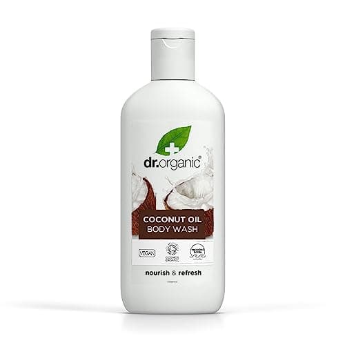 Image of Dr Organic Coconut Oil Body Wash, Shower Gel, Dry Skin, Natural, Vegan, Cruelty-Free, Paraben & SLS-Free, Recyclable & Recycled Ocean Bound Plastic, Certified Organic, 250ml, Packaging may vary