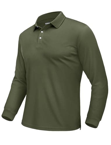 Image of EKLENTSON Long Sleeve Polo Shirts Mens Lightweight Breathable Casual Golf Shirts Quick Dry Wicking Polyester Sports Work Tactical Tops Army Green,2XL