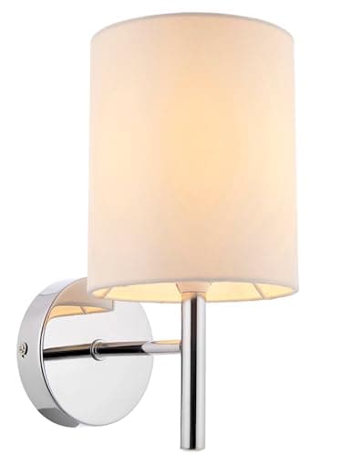 Image of National Lighting Tatum Decorative Contemporary Silver Chrome E14 LED Compatible Wall Light with a Off White Fabric Drum Shade