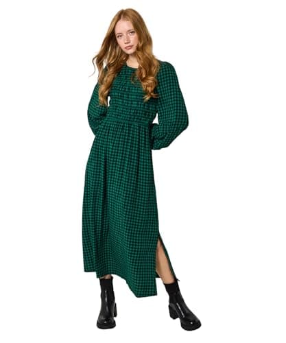 Image of Joe Browns Women's Shirred Bodice Gingham Dress, Green, 18