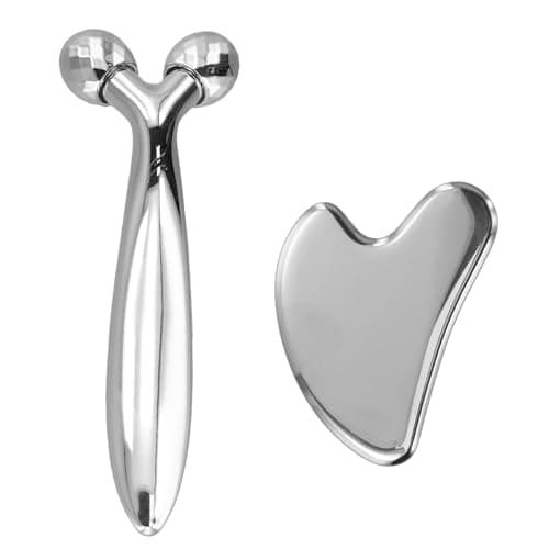 Image of Stainless Steel Gua Sha Board, Face Roller Massage Kit – 3D Facial Massager for Skin Depuffing and Facial Uplift, Perfect for Skin Care and Relaxation