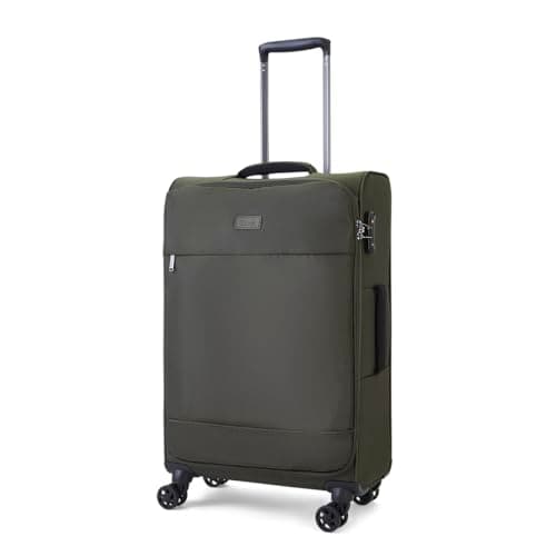 Image of Rock Paris Medium Soft Shell Hold Suitcase in Olive Green - 360 Swivel-Wheels, Versatile & Stylish Design, Telescopic Handle & TSA Combination Lock - 71 x 41 x 26 cm 2.3KG