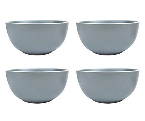 Image of YöL Soup Bowls Set of 4 Cereal Dessert Breakfast Stoneware Solid Grey White Rim