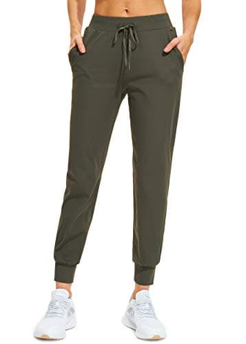 Image of Libin Joggers for Women Tracksuit Bottoms Ladies Yoga Pants Lightweight Jogging Sweatpants Running Sports Cuffed Trousers Womens Track Pants Olive Green S