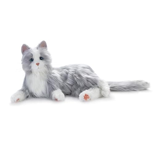 Image of Ageless Innovation Joy For All Interactive Pet Cat - Lifelike & Realistic Companion with Soft Fur and Soothing Purrs, No Assembly Required - Silver With White Mitts