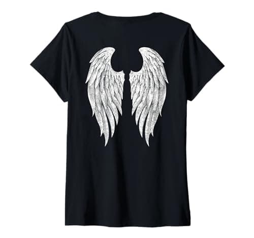 Image of Womens Wings on the Back Side Angel Wings Back Print V-Neck T-Shirt