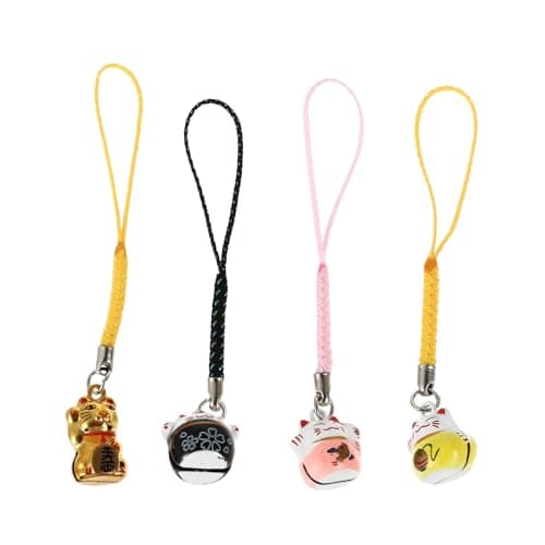 Image of NUOBESTY 4pcs Japanese Maneki Neko Charms Lucky Beckoning Cat Pendants Good Fortune Cat Hanging Ornaments for Handbag Purse Keyring Keychain Decorations