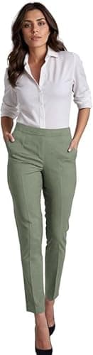 Image of Women Trousers Stretchy Lightweight Finely Stitched Half Elasticated Pull Up Work Formal Pants (SAGE Green Short Leg Size 16)