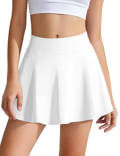 Image of JOCMIC Girls Athletic Skort 2-in-1 Shorts Tennis Skirt with Pockets for School PE Running Sports, White, 13-14 Years, Tag160