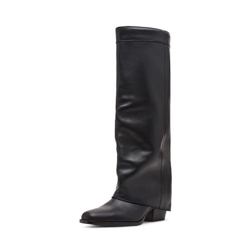 Image of Steve Madden Women's Winnick Fashion Boot, Black Leather, 7.5 UK