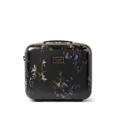 Image of Ted Baker Midnight Bloom Vanity Case Travel Makeup Bag Hard Shell Cosmetic Case Floral Toiletry Bags Portable Carry Handle & Strap Logo Lining, 36cm Travel Organiser Compartments 17L Capacity