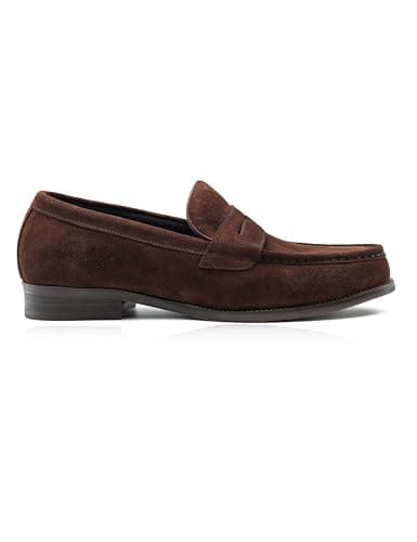 Image of Xposed Brown Suede Leather Penny Loafers [MA-OUR8689-609-COFFEE, 10 UK / 44 EU]