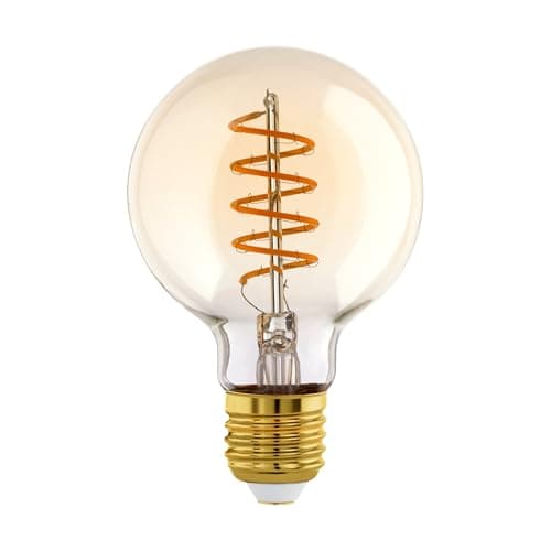 Image of Eglo E27 LED Globe, Amber Vintage Spiral Filament Light Bulb, Edison lamp for Retro Lighting, 4 watt (Equivalent to 26 watt), 270 Lumen, Warm White Glow, 2200 Kelvin, G80, Ø 3.1"