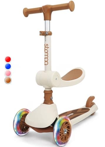 Image of Stompa Toddler Scooter 2-in-1 with Seat | 3 Wheel Kids Scooter for 2 Year Old Boy Girl | LED Light Up Wheels, Adjustable Height, Foldable, Lean to Steer, Max 50KG