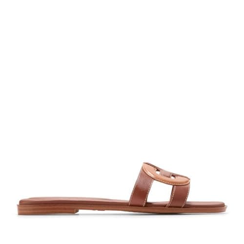 Image of Cole Haan Women's Chrisee Sandals Flat, Dark Cuoio/Pecan Leather, 5.5 UK