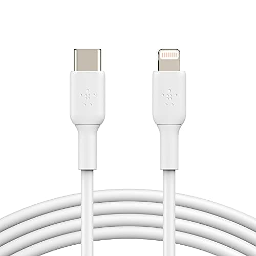 Image of Belkin USB-C to Lightning Cable (iPhone Fast Charging Cable for iPhone 14, 13, 12 or earlier) Boost Charge MFi-Certified iPhone USB-C Cable (White, 1m)
