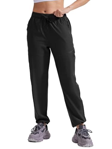 Image of ZENGVEE Womens Walking Trousers for Zip Pockets Water Resistant Trousers Womens Waterproof Lightweight Quick Dry Safari Travel Work Casual Golf -C9330-Black-M