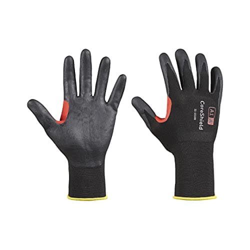 Image of Honeywell 10 Pairs CoreShield™ Cut Resistant Work Gloves, Black/Red, Cut Level A, Nitrile Microfoam Coating, Washable, Touchscreen Capacitive, Size 7/S, 21-1518B/7S