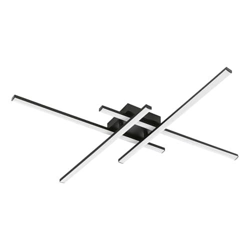 Image of Eglo LED Ceiling Light Fixture Vascella, Rod-Shaped Flush Mount lamp for Kitchen and Office, Made of Metal Plastic in Black White, Neutral White Lamp, 74 x cm