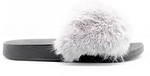 Image of sole london LADIES FAUX FLUFFY FUR SLIDERS WARM SLIP ON MULER WOMENS SLIPPERS SHOES OPEN TOE INDOOR OUTDOOR SLIDER
