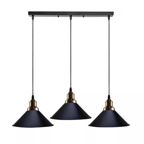 Image of LEDSone 3 Lights Vintage White Pendant Light E27 Metal Black Lampshade Hanging Industrial Ceiling Fixture for Kitchen Bedroom Living Dining Room and Home Decoration Improvements