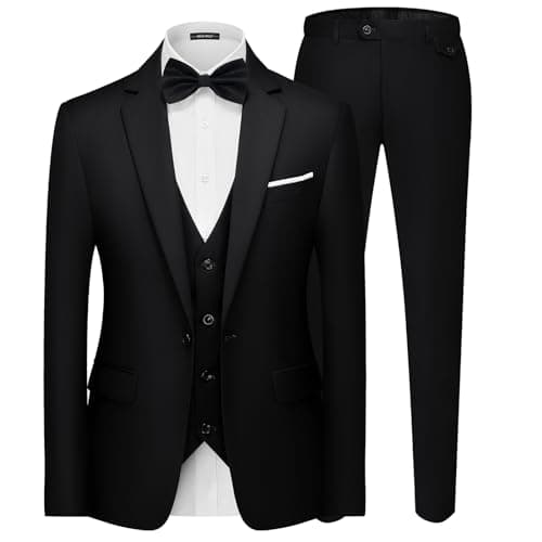Image of QUELDRA Mens Suits 3 Piece Slim Fit Business Casual ONE Button Wedding Dress Suit Blazer Trousers and Waistcoat Black