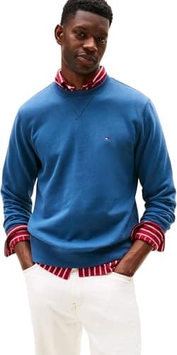Image of Tommy Hilfiger Men’s Seasonal Fleece Round Neck Sweatshirt, Blue (Aegean Sea), M