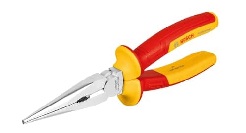 Image of Bosch Professional VDE Long Nose Pliers Straight – 200 mm (Certified up to 1,000 V, Insulated with Thermoplastic Polyurethanes (TPU))